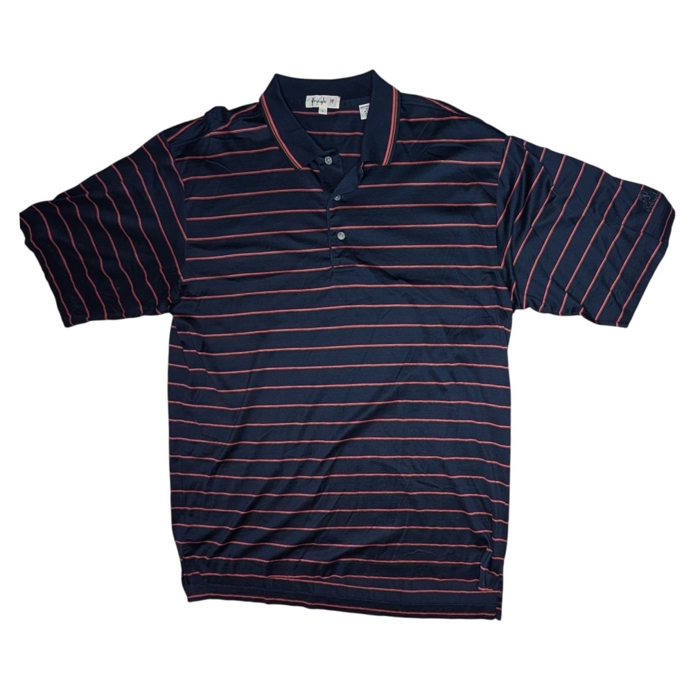Pringle Polo Shirt Mens L Navy Blue Striped Mercerized Cotton Short Sleeve Logo